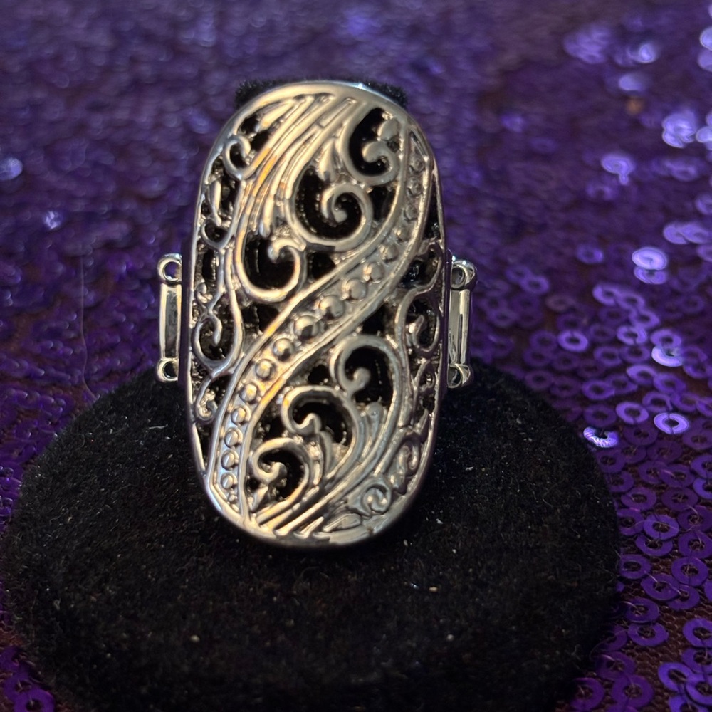 paparazzi Silver Filigree Openwork Adjustable Ring